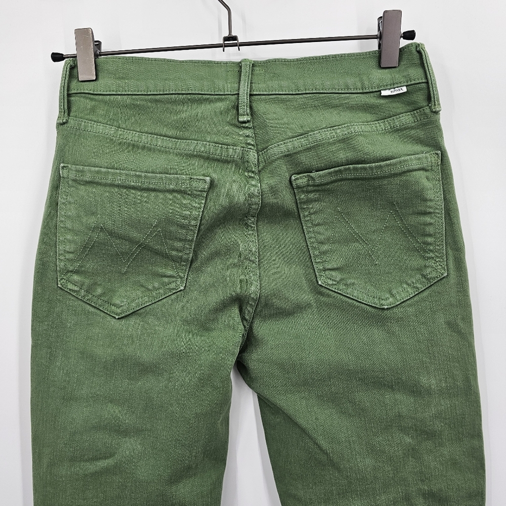 MOTHER Green Cropped Ankle Jeans with Frayed Hem - Picture 4 of 7